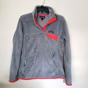 Patagonia T snap fleece pullover quarter snap gray pink, women's size medium